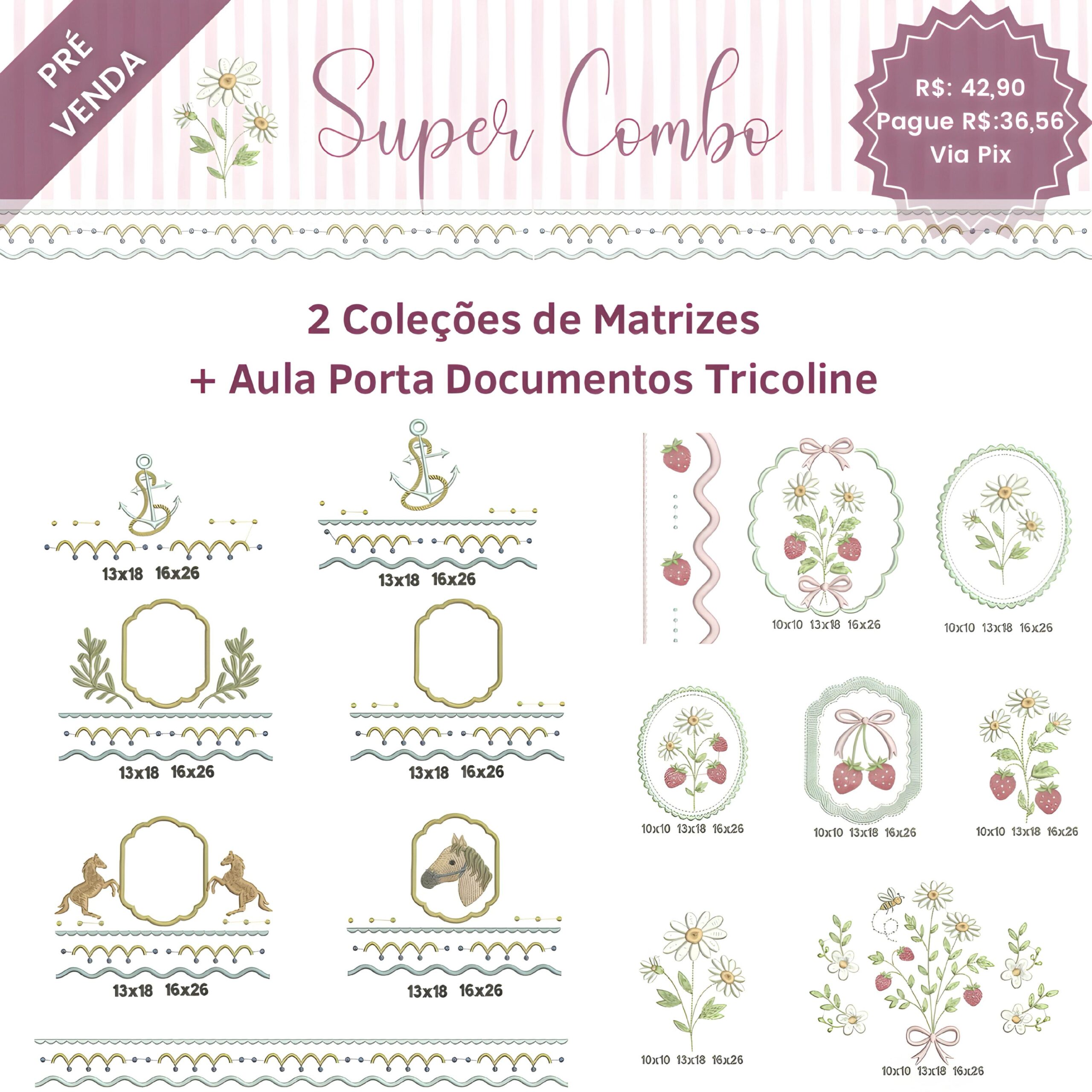 Super Combo Aula Caderneta no Tricoline + 2 Coleções de Matrizes
